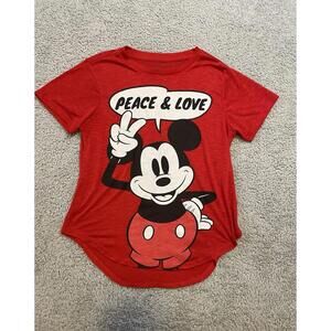 Disney Mickey Mouse Graphic T-Shirt "Peace & Love" Junior Women's Medium 7/9